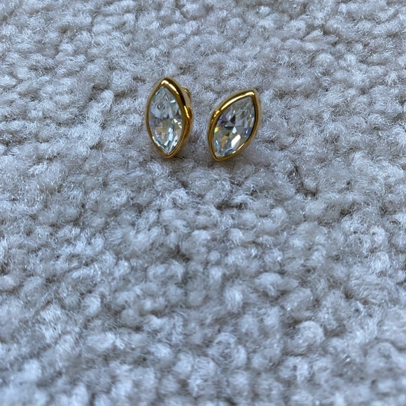 Vintage Monet diamond shaped clear rhinestone pierced earrings - Picture 2 of 3